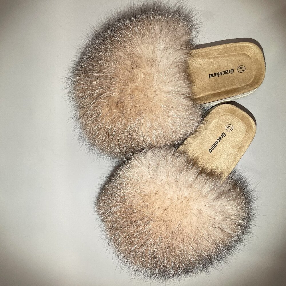 Real Gold Silver Fox Fur Slippers